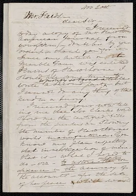 Elizabeth Palmer Peabody autograph letter signed to James Thomas Fields, 20 November [1868]
