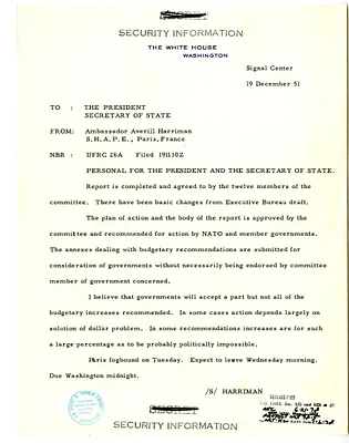Message from Averell Harriman to President Harry S. Truman