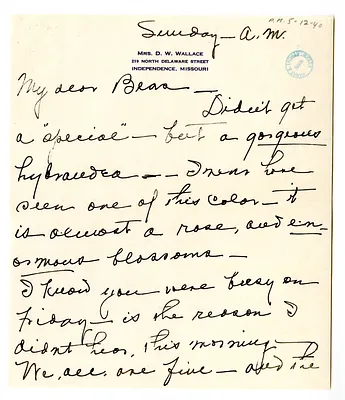 Letter from Madge Gates Wallace to Bess W. Truman