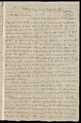 Letter from Joseph Barker, Wortley, near Leeds, [England], to William Lloyd Garrison, Oct[obe]r 24, 1850