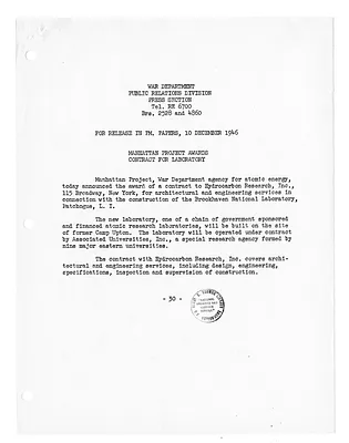 War Department Press Release