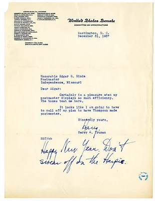 Letter from Harry S. Truman to Edgar Hinde