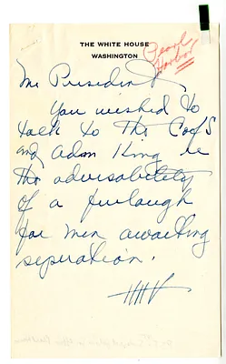 Memorandum from General George C. Marshall to President Harry S. Truman, with Attachment and Related Note