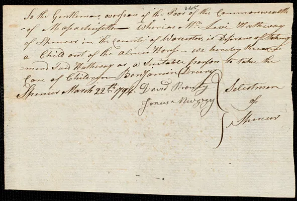 George Washington indentured to apprentice with Levi Hathway of Spencer, 4 April 1794