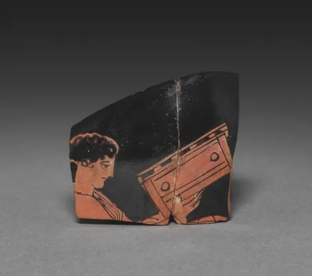 Fragment from Red-Figure Oinochoe (Wine Jug) or Hydria (Water Jar): Woman Holding Box