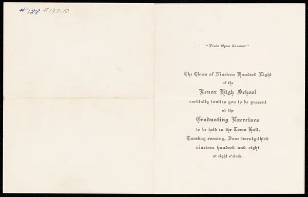 Invitation Lenox High School graduating exercises