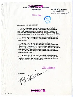 Memorandum from Secretary of State Louis Johnson to President Harry S. Truman
