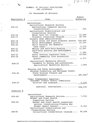 Summary of Proposed Rescissions and Deferrals [Report]