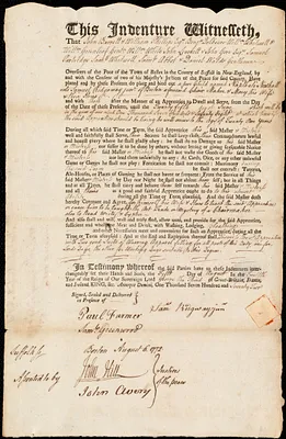 Nepthali [Napthali] Newhall indentured to apprentice with Samuel Ridgway [Ridgaway], Jr. of Boston, 5 August 1772