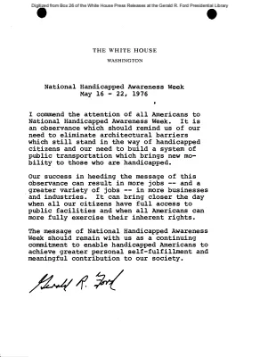 National Handicapped Awareness Week, May 16 - 22, 1976 [Proclamation]