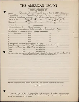 American Legion military record of Charles Graves Squibb
