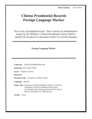 [Invitation for Hillary Rodham Clinton to the Sixth Conference of Wives of Heads of State and of Government of the Americas from the First Lady of Bolivia December 3-6, 1996] [Loose]