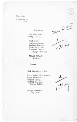 White House Luncheon and Dinner Menu