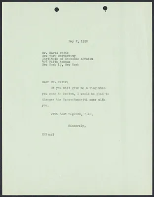 Herbert Brutus Ehrmann Papers, 1906-1970. Sacco-Vanzetti. Correspondence: Oct. 1957-Nov. 1961. Box 11, Folder 15, Harvard Law School Library, Historical & Special Collections