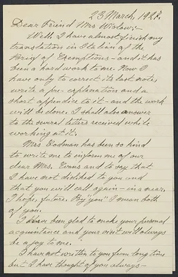 Herbert Brutus Ehrmann Papers, 1906-1970. Sacco-Vanzetti. Bartolomeo Vanzetti. Autograph Letters Signed to Mrs. Gertrude Winslow, 1927. Box 16, Folder 20, Harvard Law School Library, Historical & Special Collections