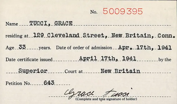 Naturalization Index, Hartford County Superior Court at New Britain, 1939-1973, Tucci-Zytka