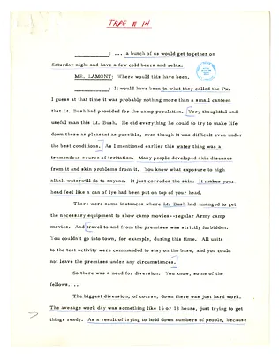 Transcript of Lansing Lamont Interview with Leo Jercinovic of Los Alamos Laboratory (Tape 14)