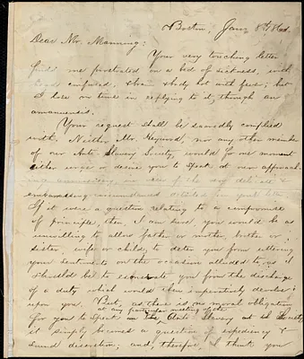 Incomplete letter from William Lloyd Garrison, Boston, [Mass.], to Jacob Merrill Manning, Jan. 8th, 1861