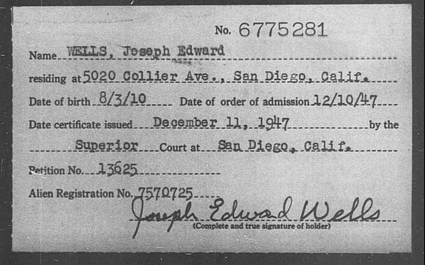 Wells, Joseph Edward - 1947