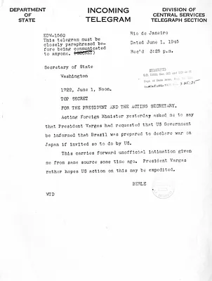 Telegram from Adolf A. Berle Jr. to Secrertary of State Edward Stettinius