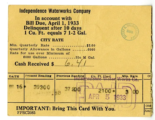 Bill from Independence Waterworks Company