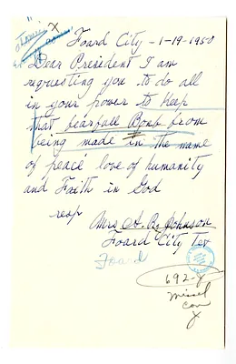 Letter from Mrs. A. B. Johnson to President Harry S. Truman