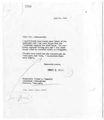 Correspondence Between President Harry S. Truman and Ambassador Walter Donnelly, with Attachment