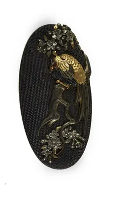 Kashira with a Pheasant on a Blossoming Cherry Tree Branch