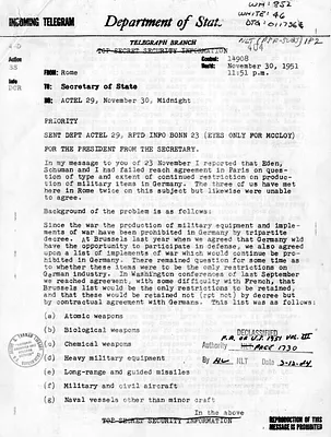 Telegram from Secretary of State Dean Acheson to President Harry S. Truman