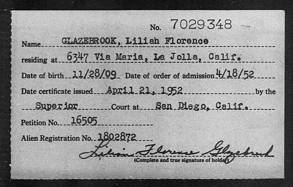 Glazebrook, Liliah Florence - 1952