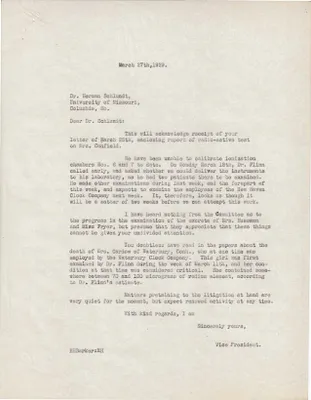 Letters Sent to Dr. Herman Schlundt, March 27, 1929