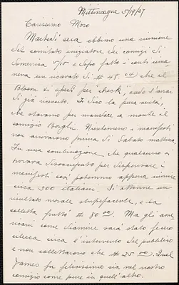 Giuseppe Spinelli typed letter signed, in Italian, to Joseph Moro, Mittineague, Mass., May 19, 1927