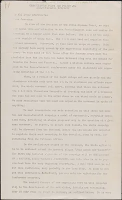 James Cannon (International Labor Defense) typed letter (circular) to All Local Secretaries, Chicago, Ill., [April 6? 1927]