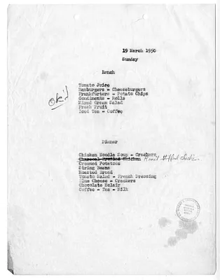 Menu for President Harry S. Truman's  Visit to Key West, Florida