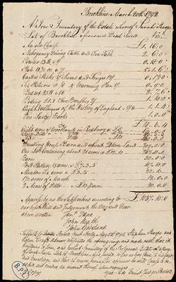 Inventory of estate of Sarah Sharpe, seized