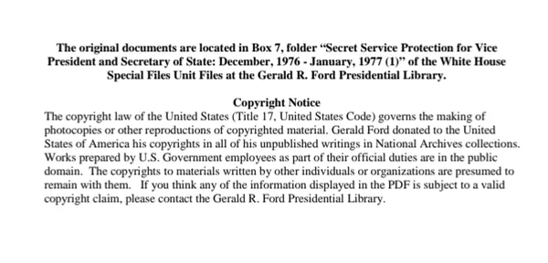 Secret Service Protection for Vice President and Secretary of State: December 1976 - January 1977 (1)