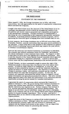 President's Statement on Signing S. 3394, the Foreign Assistance Act of 1974 [Signing Statements and Announcements]