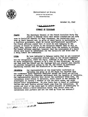 Memorandum, State Department Summary of Telegrams