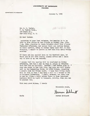 Letters Received to H.H. Barker, January 9, 1930