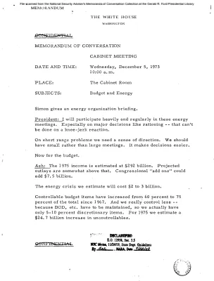 December 5, 1973 - Cabinet Meeting