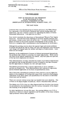 Text of Remarks by the President to Be Delivered to the National Commission on the Observance of International Women's Year, 1975 [Ford Speech or Statement]