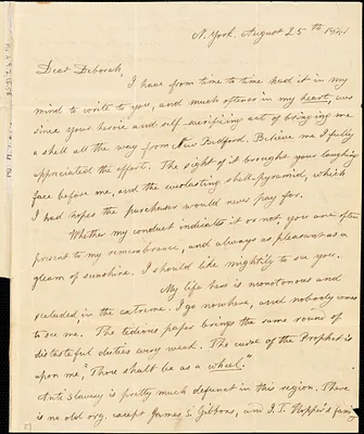 Letter, New York, to Debora Weston, 1841 August 25