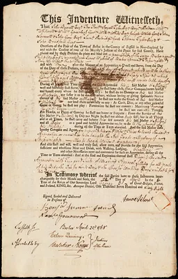 Philip Wybird Kennedy indentured to apprentice with Isaac [Viburt] Wybird of Boston, 29 April 1768