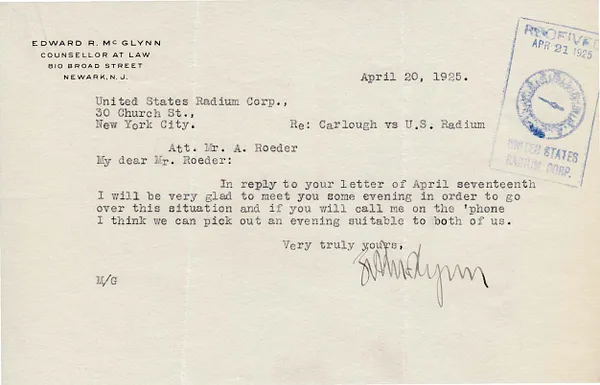 Letters Received to A. Roeder, April 20, 1925
