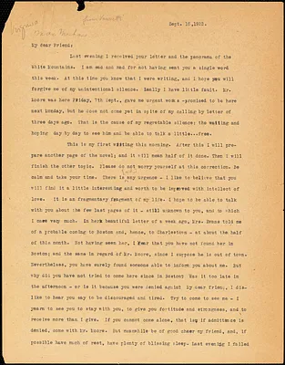 Bartolomeo Vanzetti typed letter (copy) to [Virginia A. MacMechan], [Charlestown], 15 September 1923