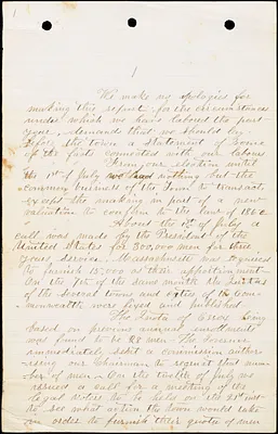 10-page report on town's preparations, enlistments, and procurement of supplies for war effort