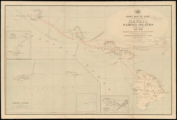 Post route map of the territory of Hawaii, Samoan Islands and the island of Guam showing post offices in operation on the 1st of December, 1903