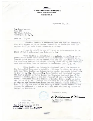 Memorandum to James Lanigan from C. Dickerman Williams, with Attachment