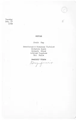 White House Dinner Menu