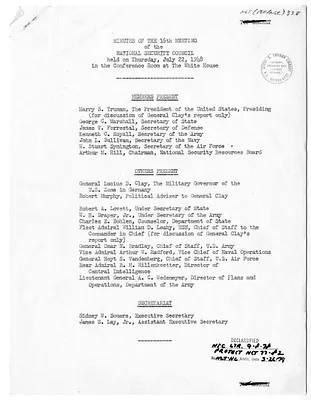 Minutes of the Sixteenth Meeting of the National Security Council